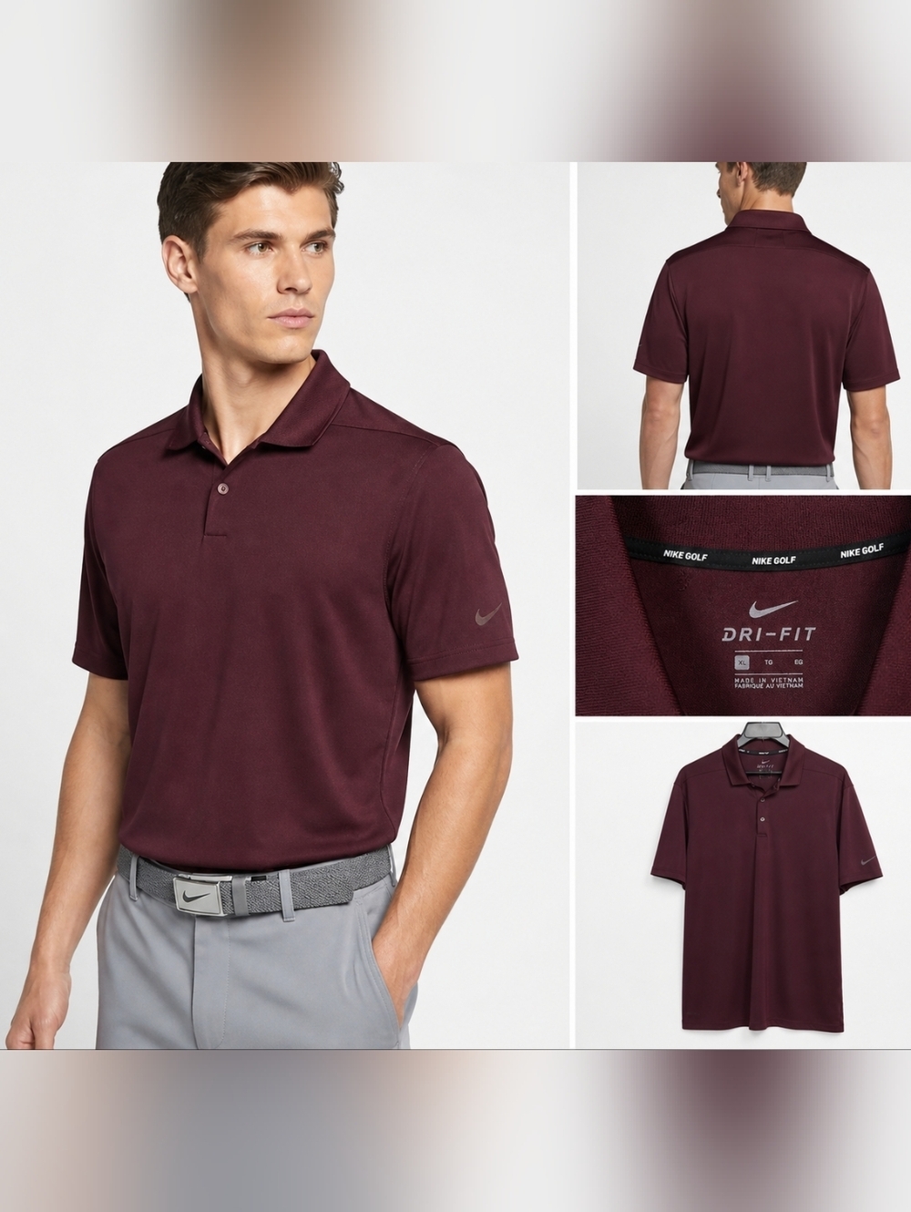 Nike Golf Dri-FIT Polo Shirt Mens XL Maroon Performance Short Sleeve Athletic.